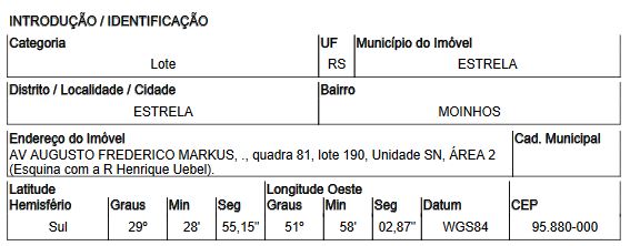 Terreno - Venda, MOINHOS, ESTRELA, RS